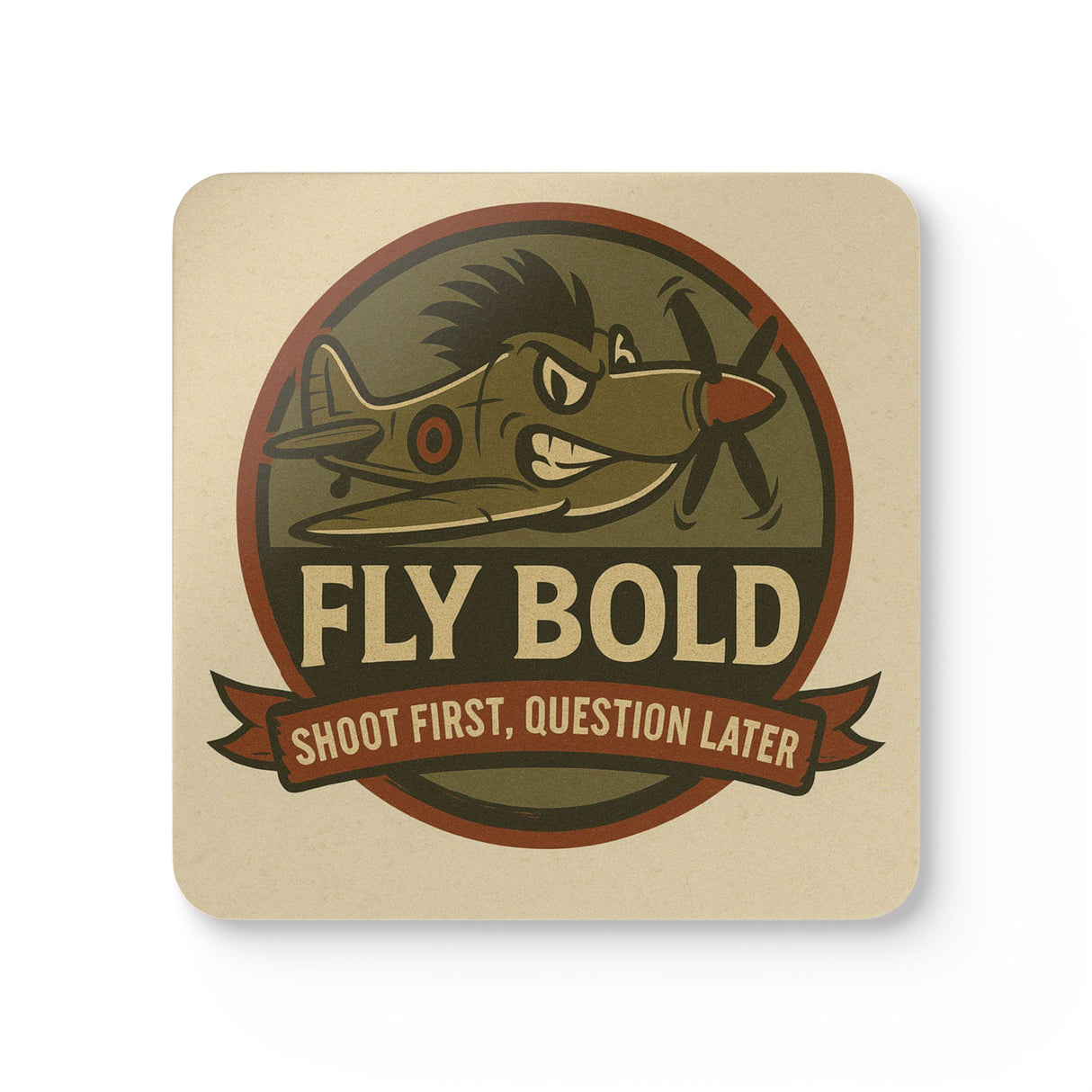 Vintage Airplane Coaster Set - 'Fly Bold' Design showcasing vibrant colors and glossy finish, perfect for adding charm to any space.