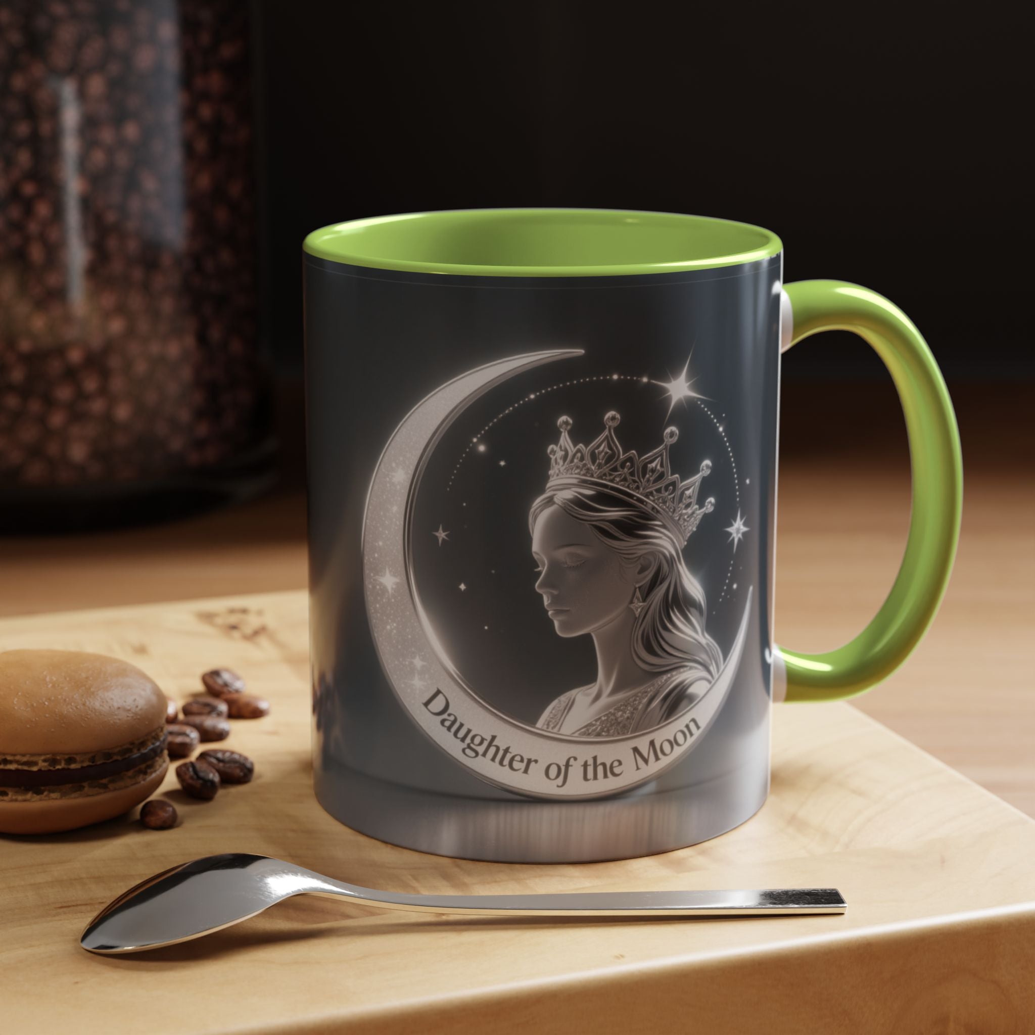 Daughter of the Moon Accent Coffee Mug — Celestial Crowned Woman 11/15oz US
