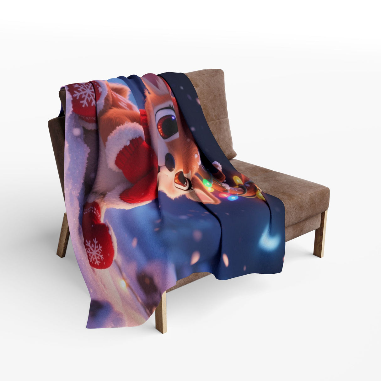 Cute Reindeer Fleece Blanket - Holiday Christmas Cozy Throw for Kids laid out on a picnic in winter.