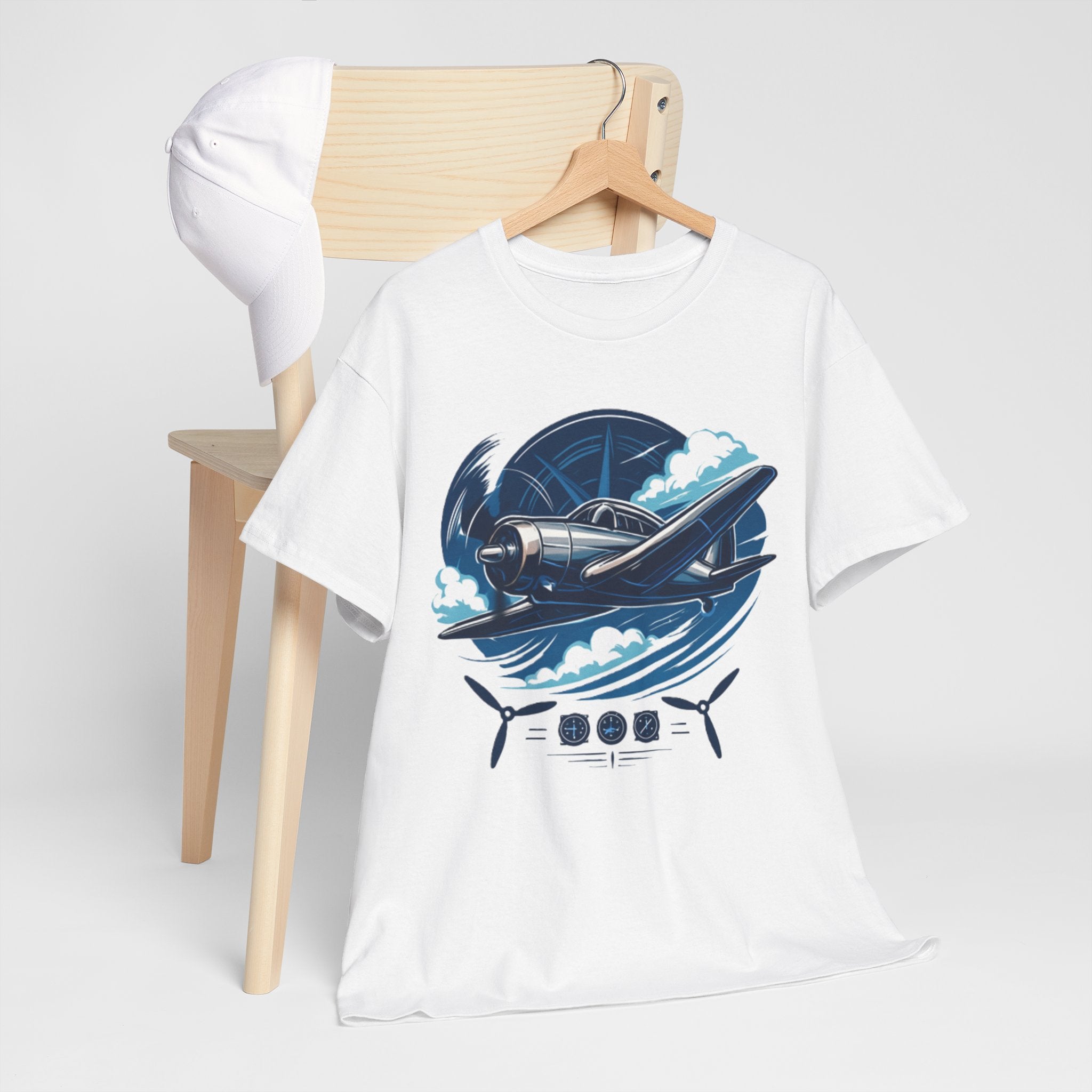 Vintage Propeller Plane T-Shirt folded neatly, illustrating its medium-weight fabric and smooth silhouette.