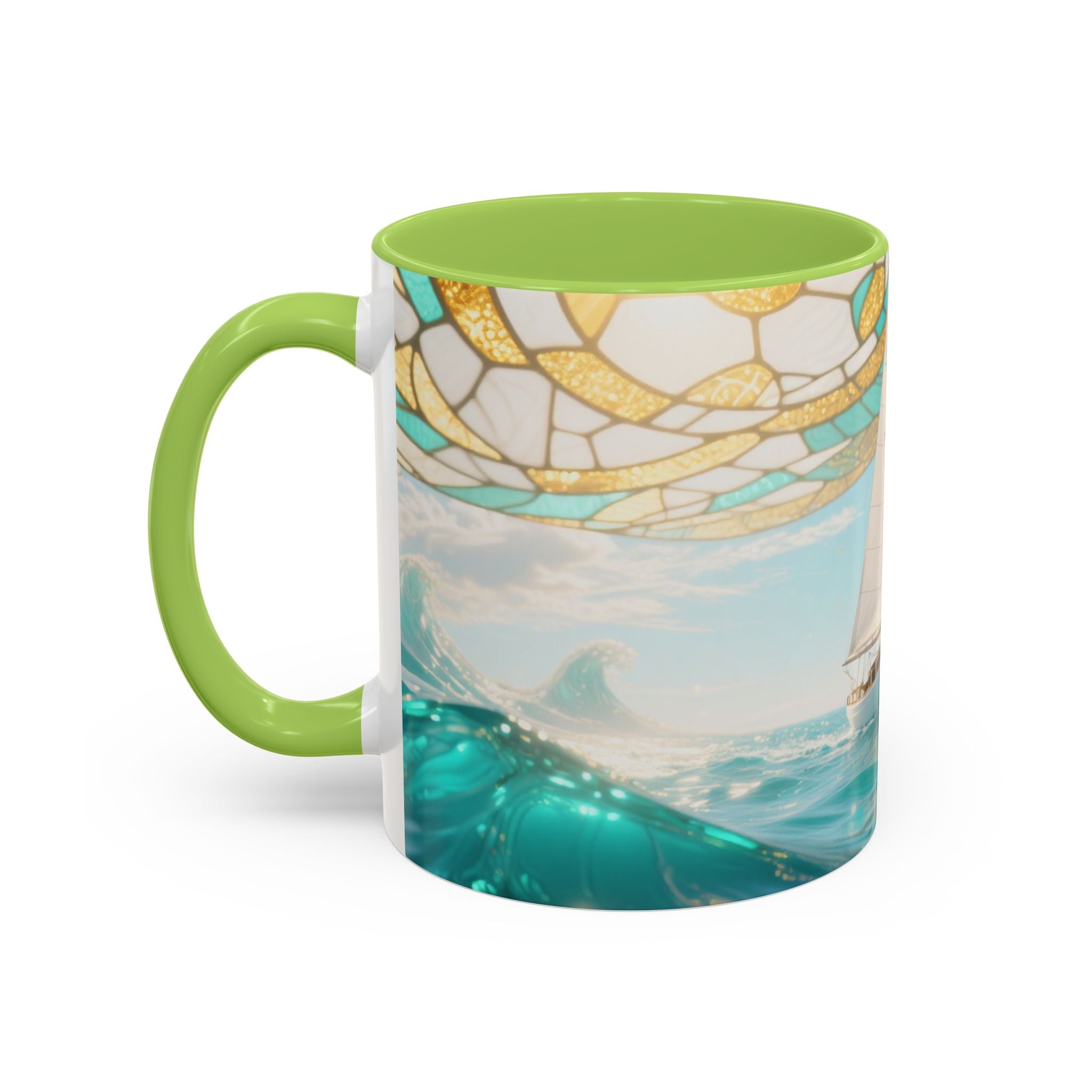 Sailboat Ocean Waves Accent Coffee Mug — Nautical Sea Morning Tea Cup US