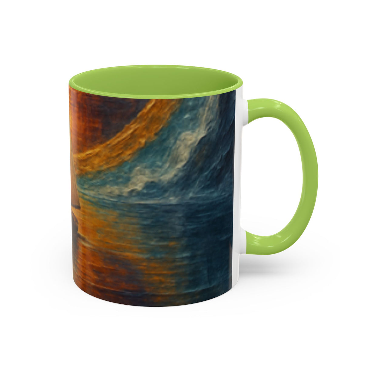 Sail into the Sun Ceramic Coffee Mug sitting gracefully on a table, perfect for leisurely sipping moments.