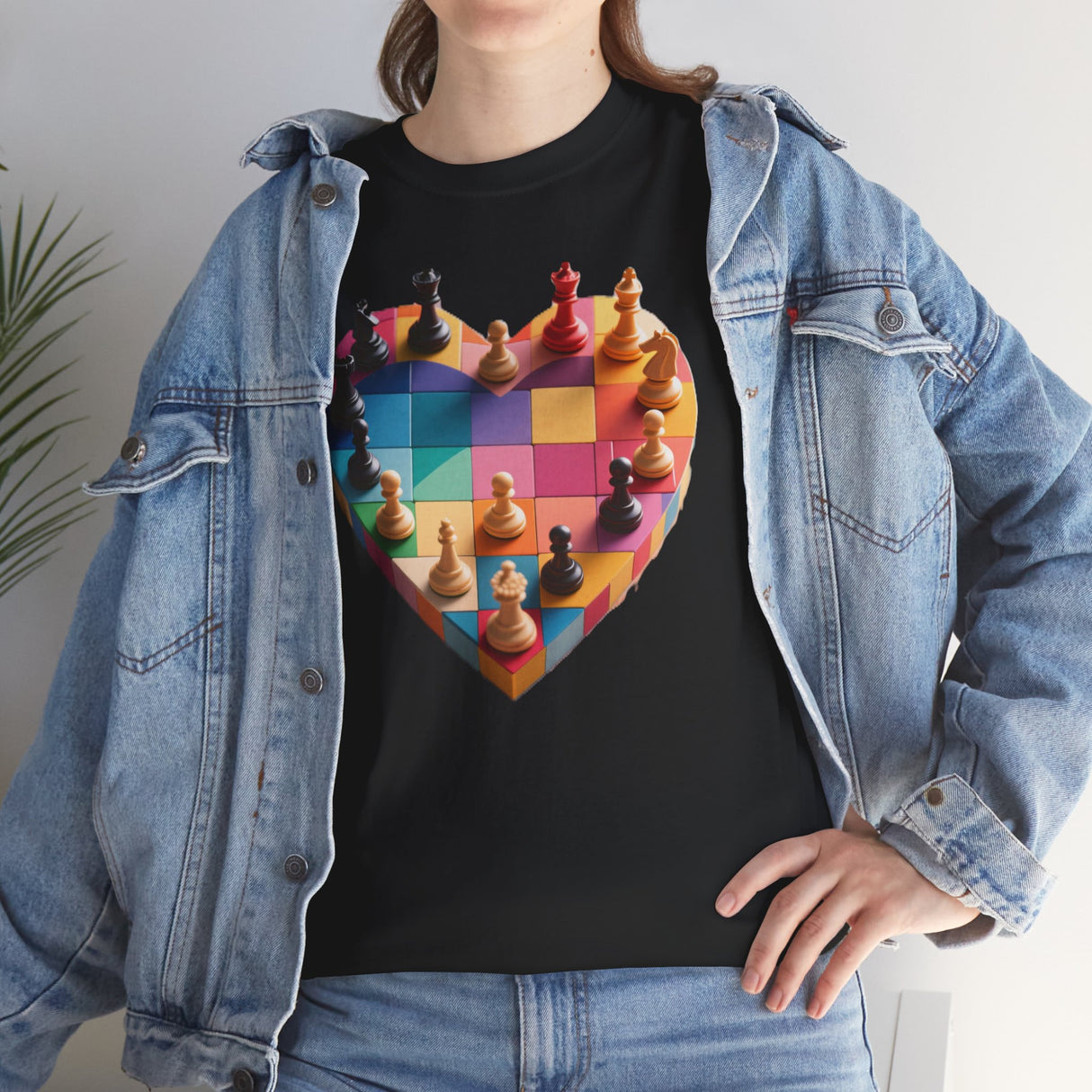 Casual outfit featuring the Chess Heart T‑Shirt, great for everyday wear.