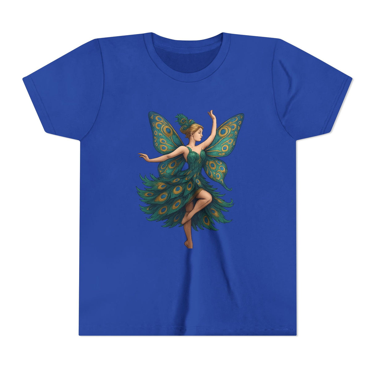 Whimsical Fairy Youth Short Sleeve Tee displayed on a hanger, showcasing its playful design ideal for kids.