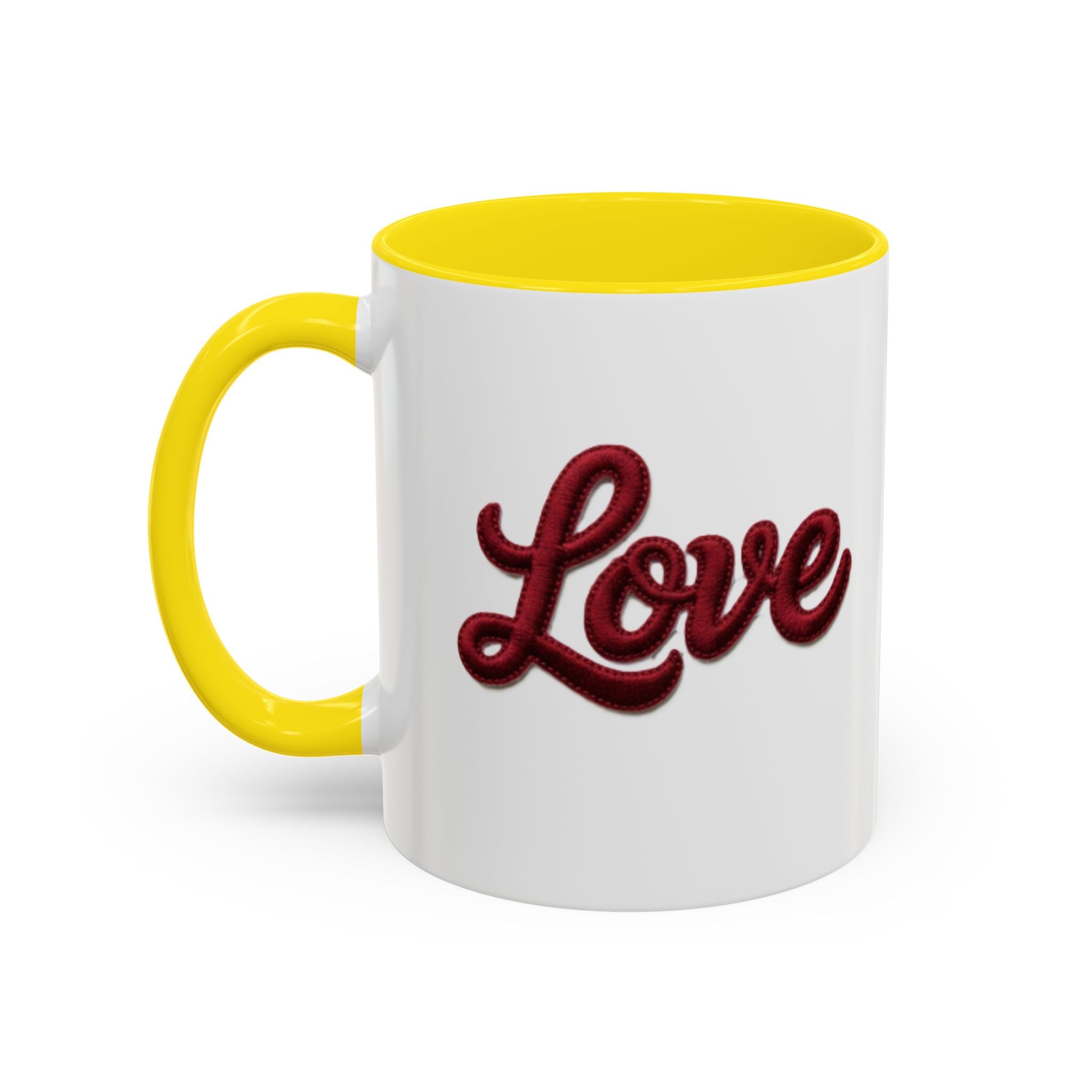 Love Accent Coffee Mug — Red Script Love Design (11oz)