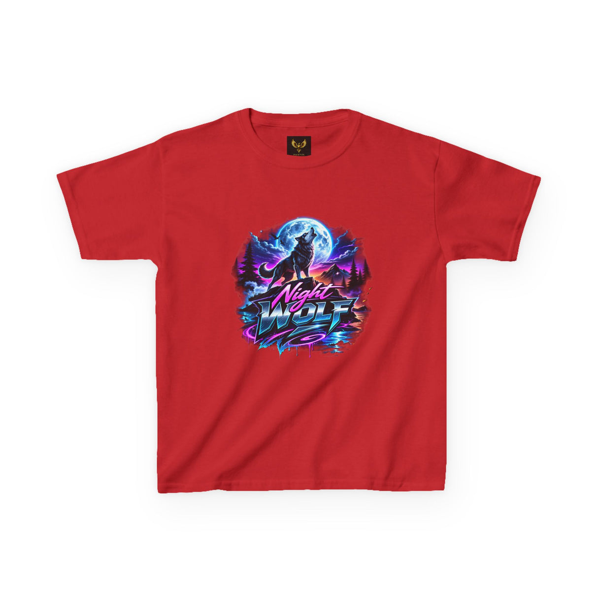 Retro 'Night Wolf' Neon Synthwave Graphic Tee — Kids T‑Shirt