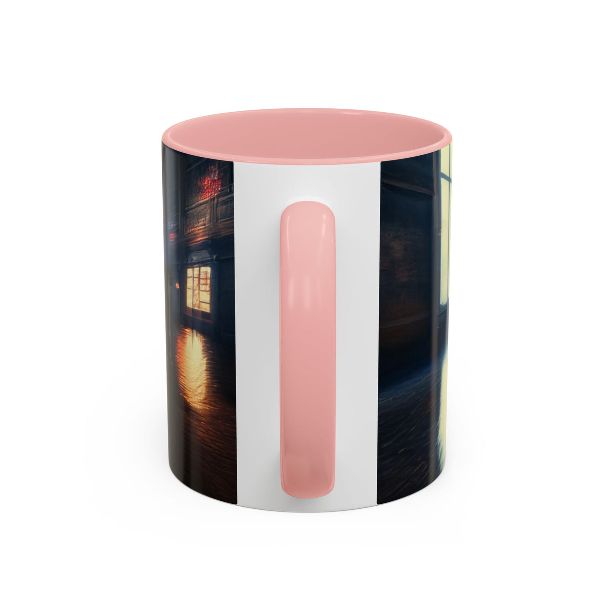 Elegant Urban Nightlife Coffee Mug placed next to a laptop, ideal for work-from-home coffee breaks.