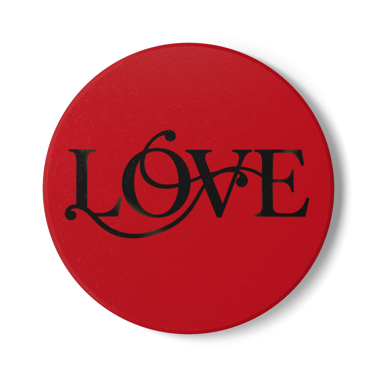 Love Script Ceramic Coaster — Red Romantic Drink Coaster