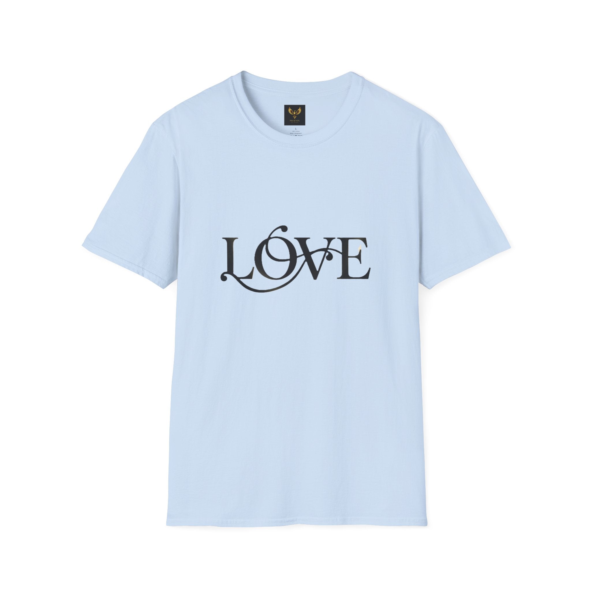 Love Script T-Shirt Elegant Black Light blue