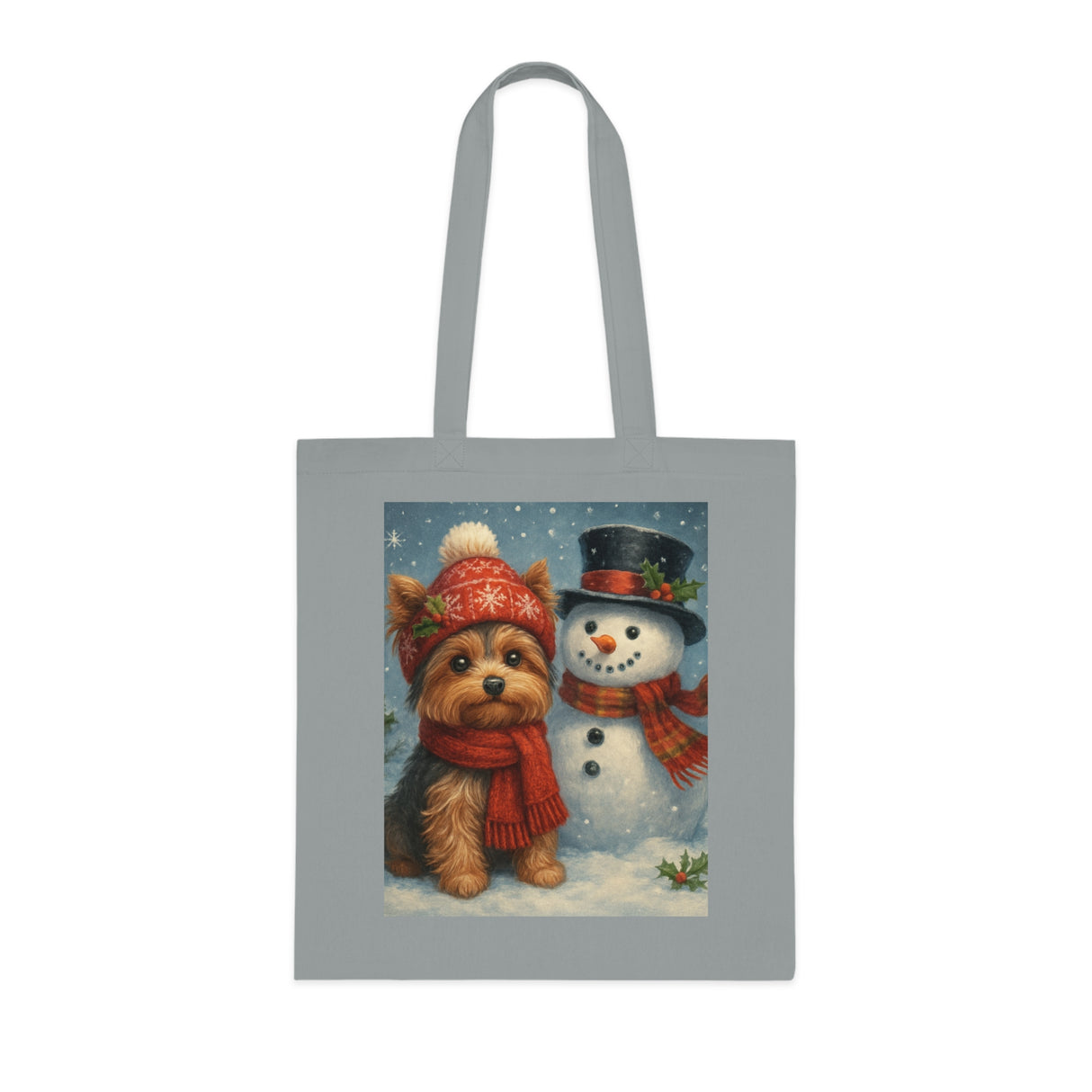 Charming Christmas Snowman Tote Bag perfect for errands, showcasing a snowman and snowy background.