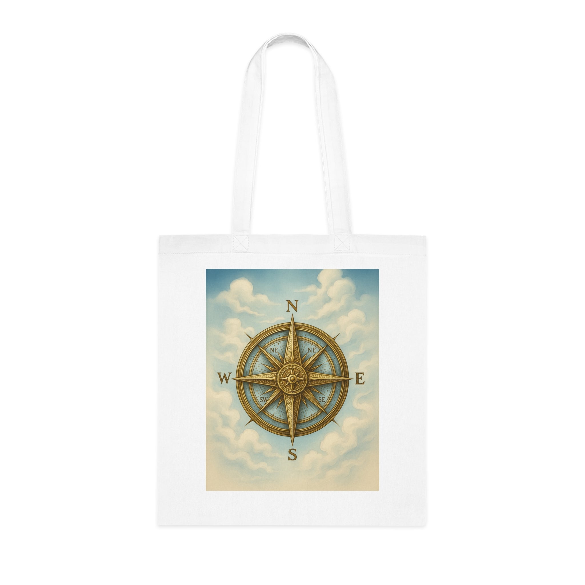 Flat lay of the Vintage Compass Cotton Tote Bag with complementary accessories.