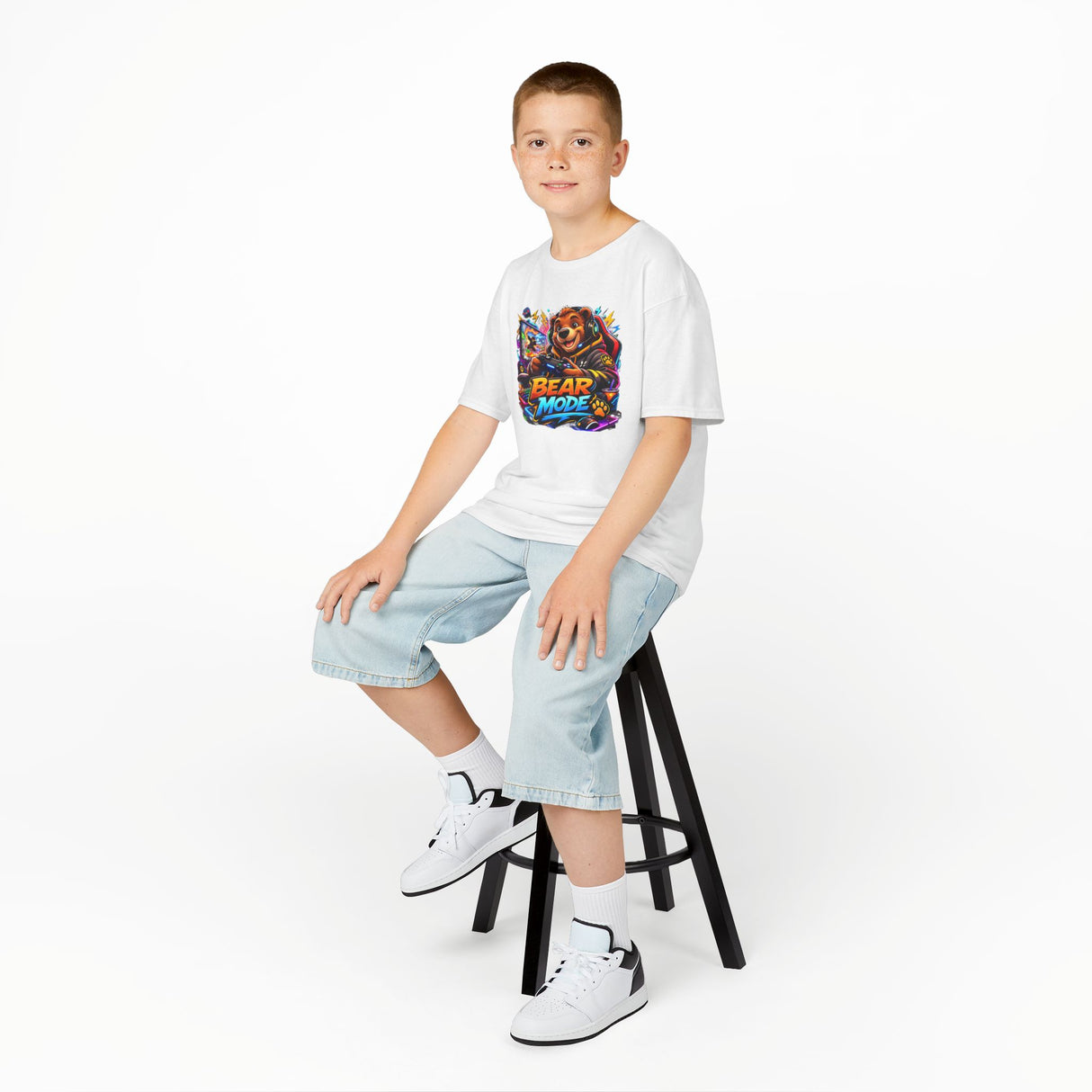 Bear Mode Kids T‑Shirt — Colorful Cartoon Bear Graphic Tee