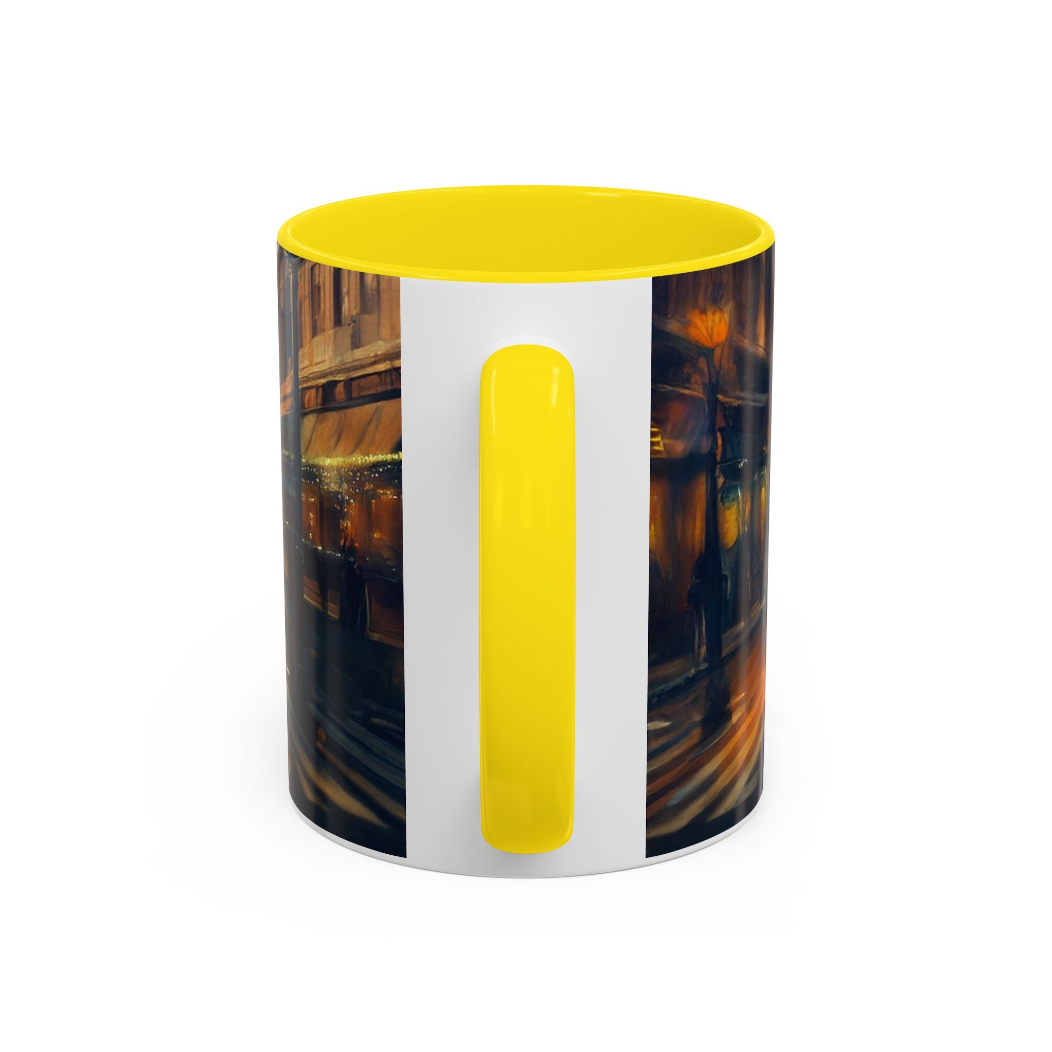 Vintage-Inspired Cityscape Accent Coffee Mug - 11oz & 15oz amidst a scenic outdoor picnic setup.