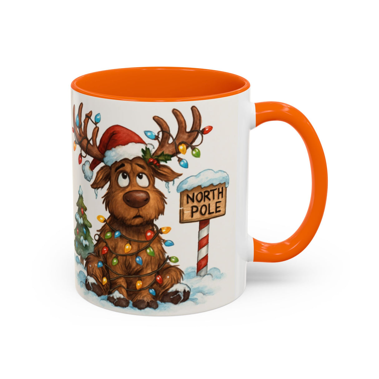 Cheerful Christmas Reindeer Coffee Mug ready for the holidays with its playful design.