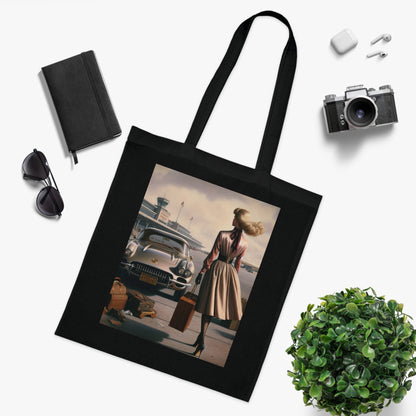 Flat corners of the Vintage Travel Cotton Tote Bag providing a sleek look.