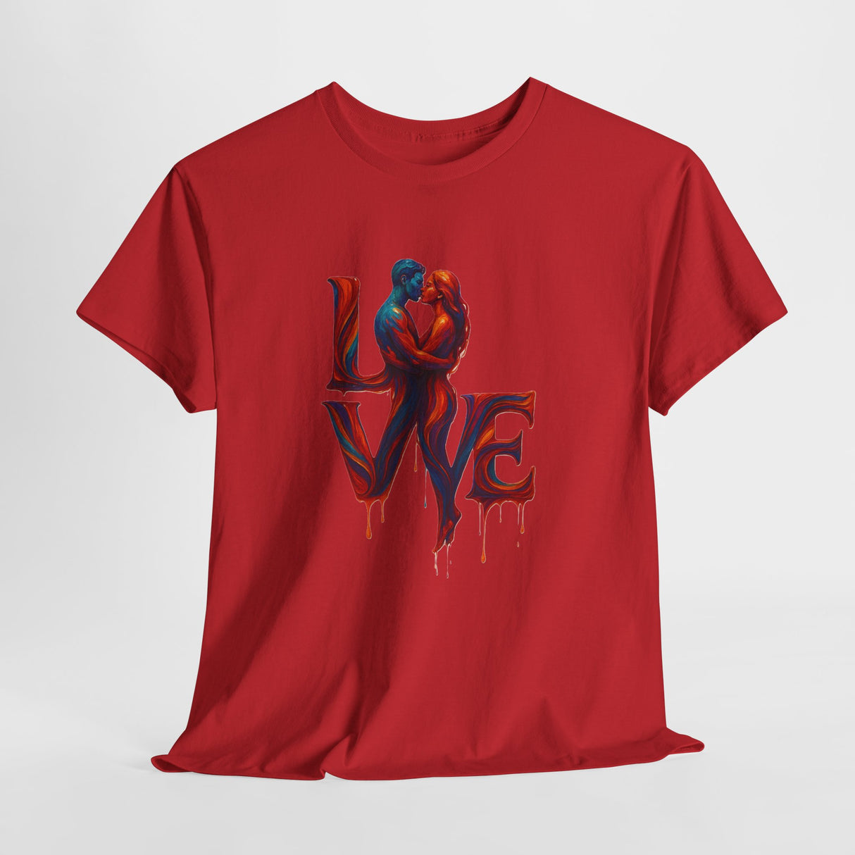 Distinct design of the LOVE Couple Silhouette T-Shirt — Romantic Dripping Love Design worn on a night out.
