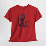 Distinct design of the LOVE Couple Silhouette T-Shirt — Romantic Dripping Love Design worn on a night out.