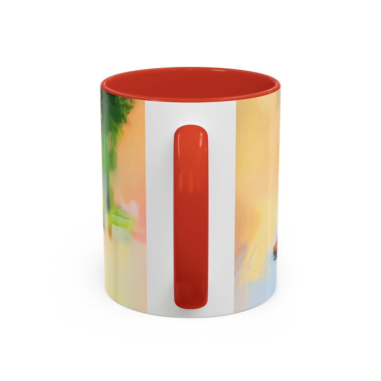 Artistic Red Dress Accent Coffee Mug - 11oz filled with herbal tea for a relaxing vibe