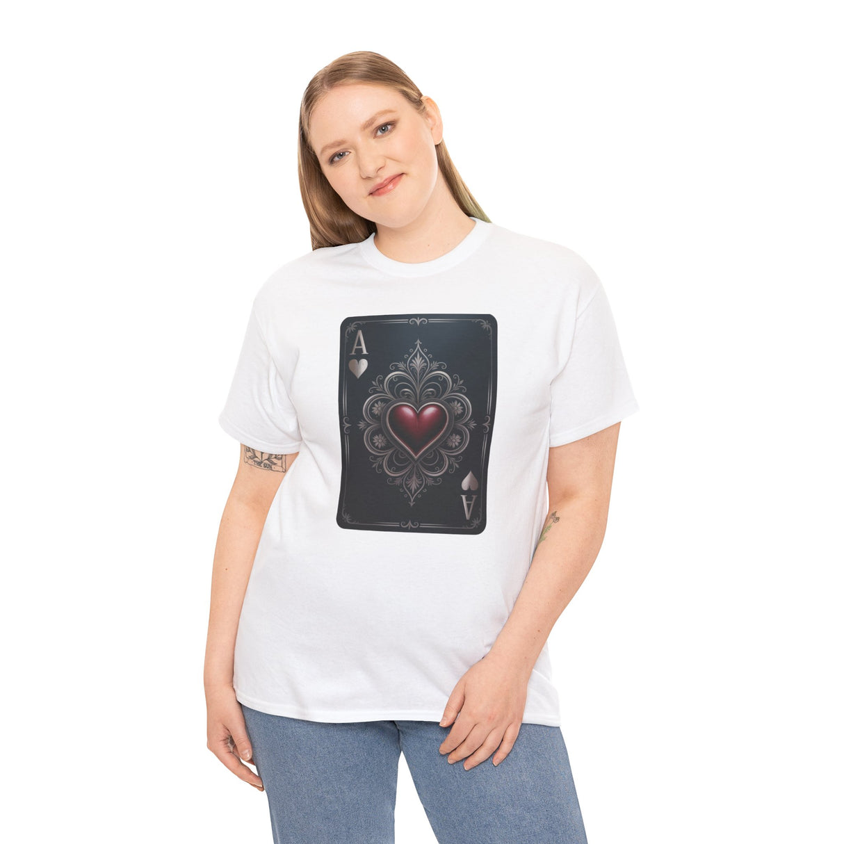 Heavy Cotton Tee — Ace of Hearts, Classic Comfort T-Shirt back view highlighting the tear-away label and ribbed collar.
