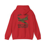 Detailed view of the color-matched drawcord on the Pilot Hoodie – 'Real Pilots Don't Need Autopilot' Vintage WWII Plane Sweatshirt.