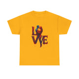 Flat lay of the LOVE Couple Silhouette T-Shirt — Romantic Dripping Love Design showing vibrant colors and material quality.