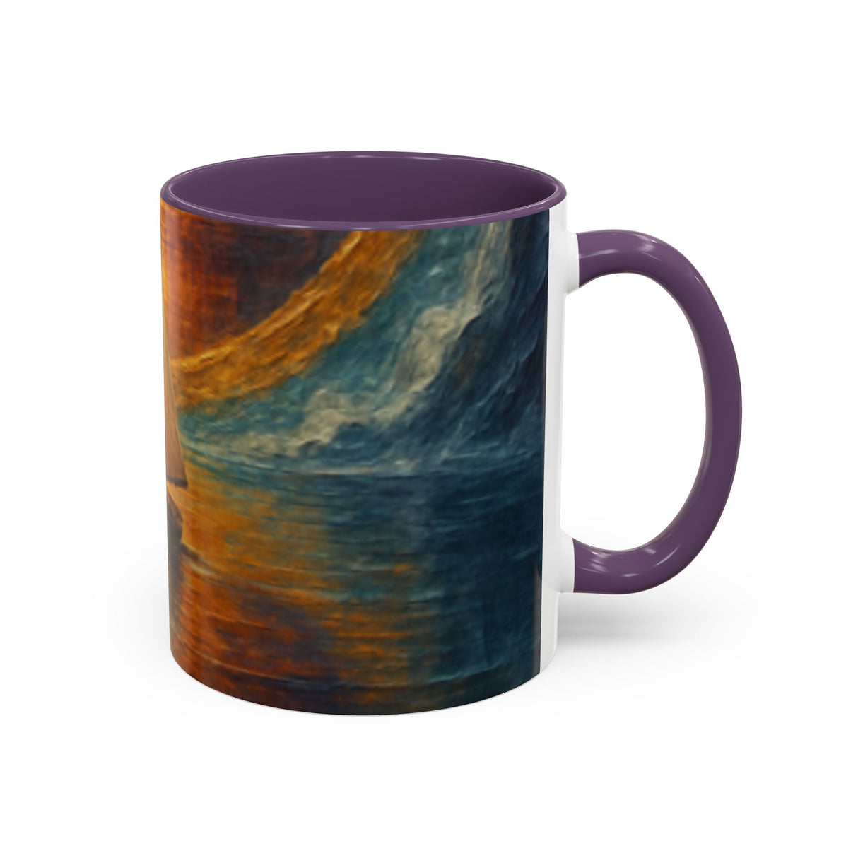 Sail into the Sun Ceramic Coffee Mug filled with steaming coffee, capturing the essence of a tranquil morning.