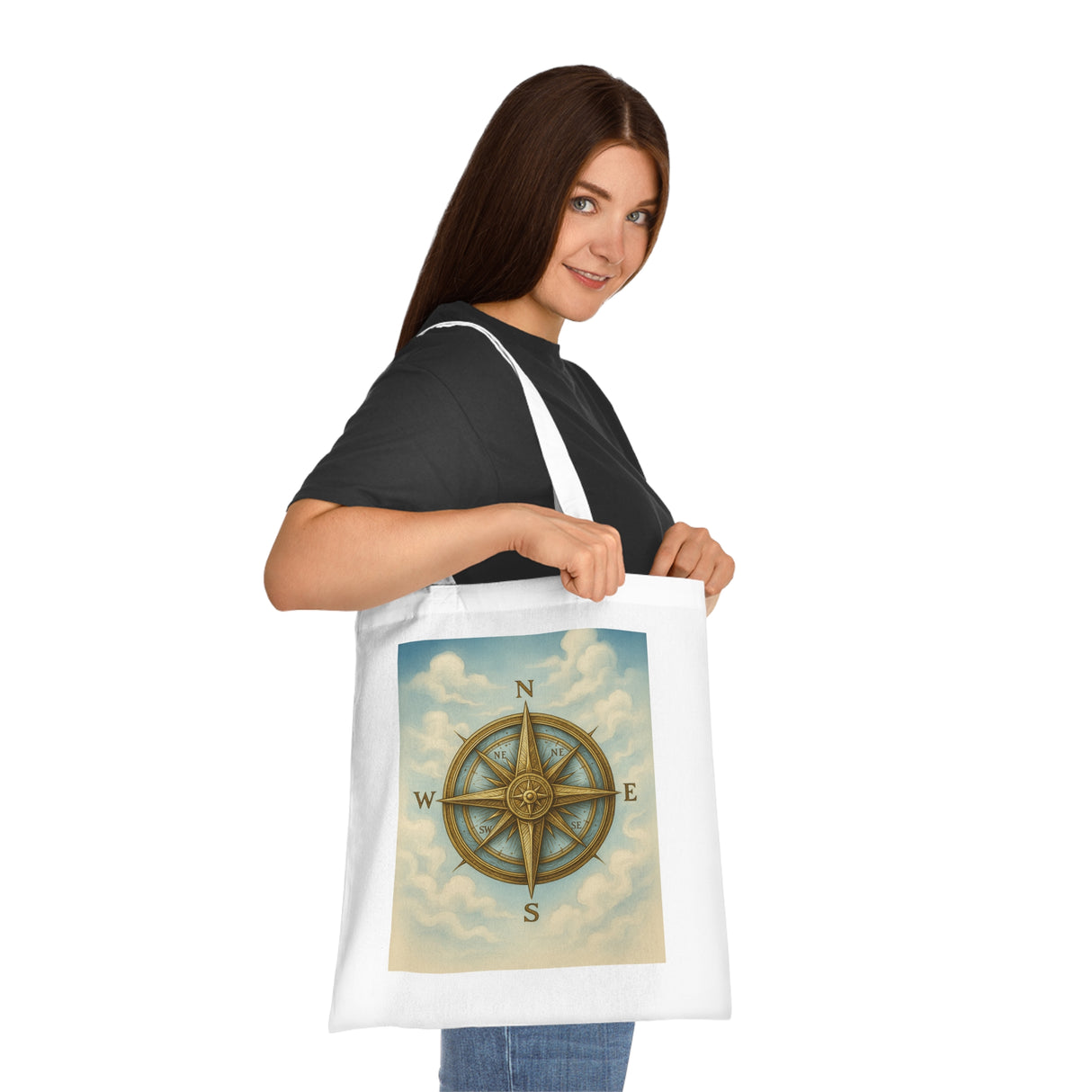 Stylish Vintage Compass Cotton Tote Bag perfect for daily use or as a thoughtful gift.
