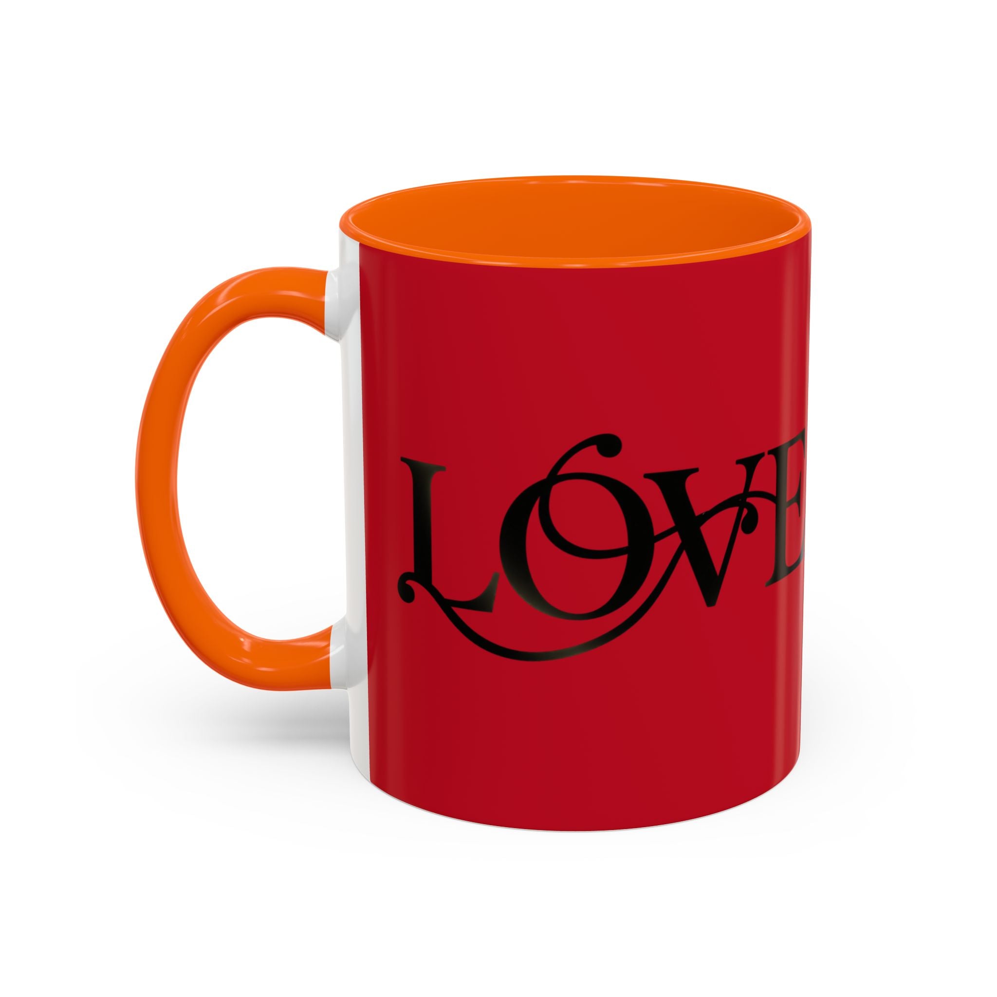 Love Script Accent Coffee Mug — Red &amp; Black Romantic Ceramic Coffee Cup (11oz)
