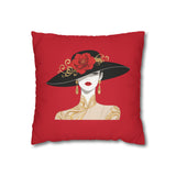 Elegant Red Lady Pillowcase — Decorative Square Accent Pillow Cover   16" × 16"