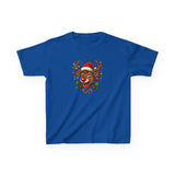 Kids Christmas Reindeer Tee — Cute Santa Hat Rudolph Holiday Shirt surrounded by Christmas decorations and gifts.