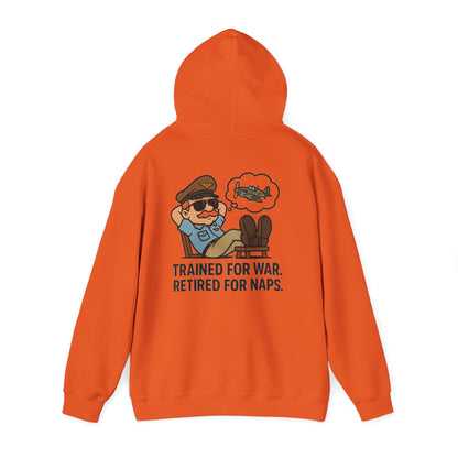 Side view of the Retired for Naps Hoodie, highlighting its tubular knit design and smooth fit.