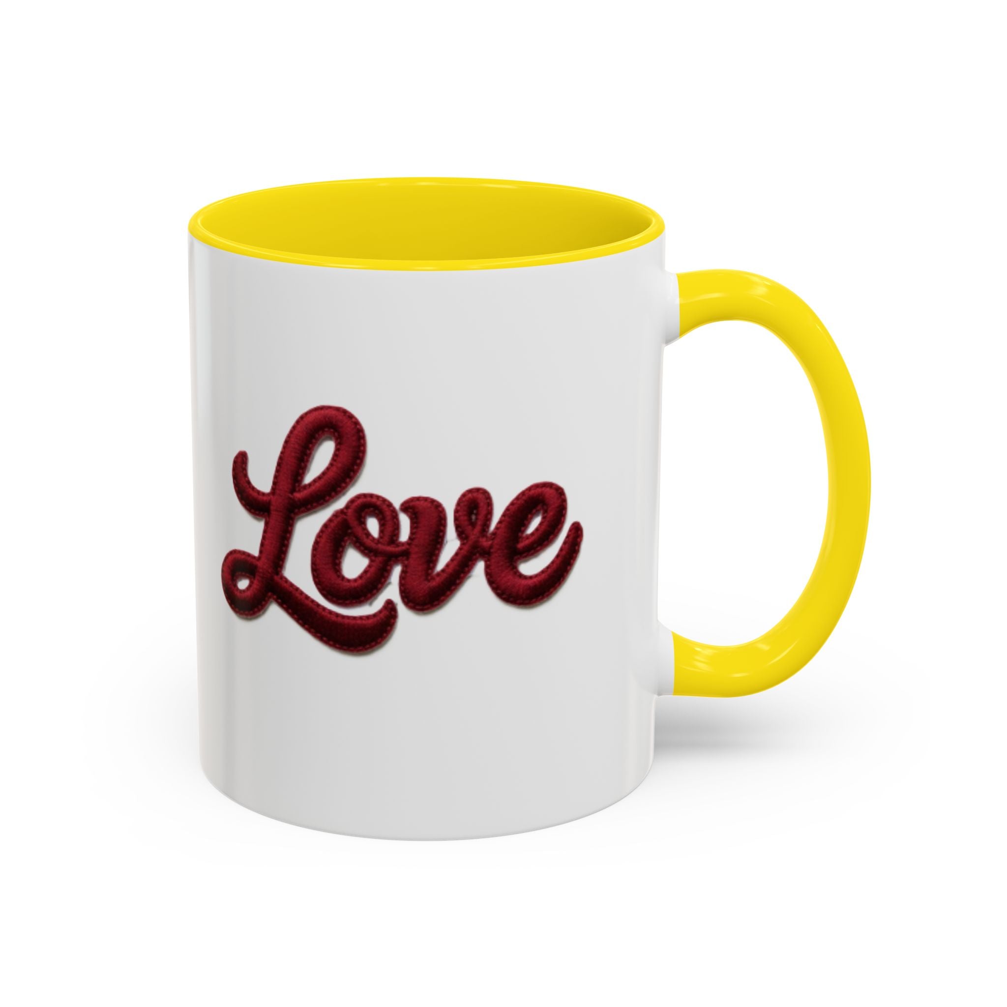 Love Accent Coffee Mug — Red Script Love Design (11oz)