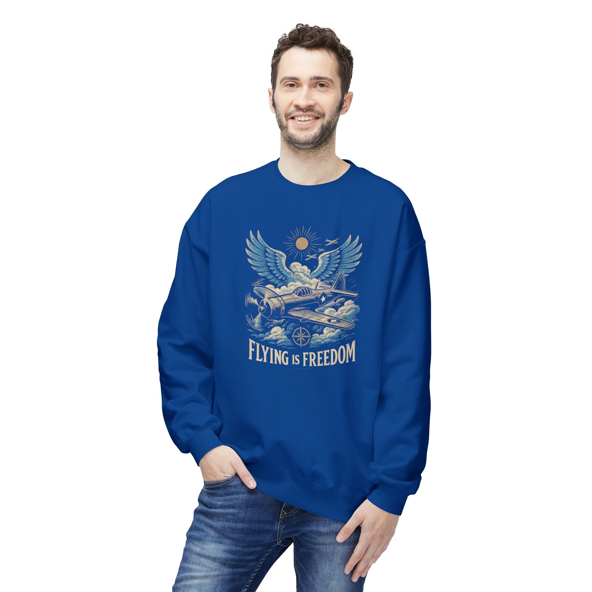 Flying Is Freedom Sweatshirt — Retro Winged Plane Vintage Crewneck US