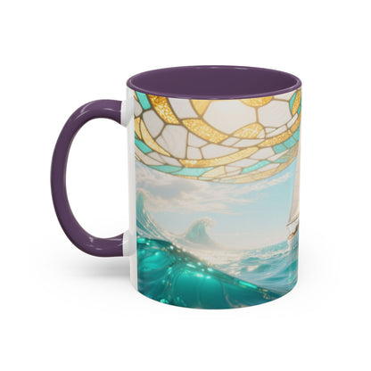 Sailboat Ocean Waves Accent Coffee Mug — Nautical Sea Morning Tea Cup US