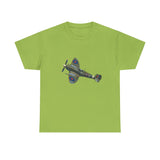 Back view of the soft cotton vintage WWII Spitfire Fighter Plane T-Shirt highlighting the ribbed collar