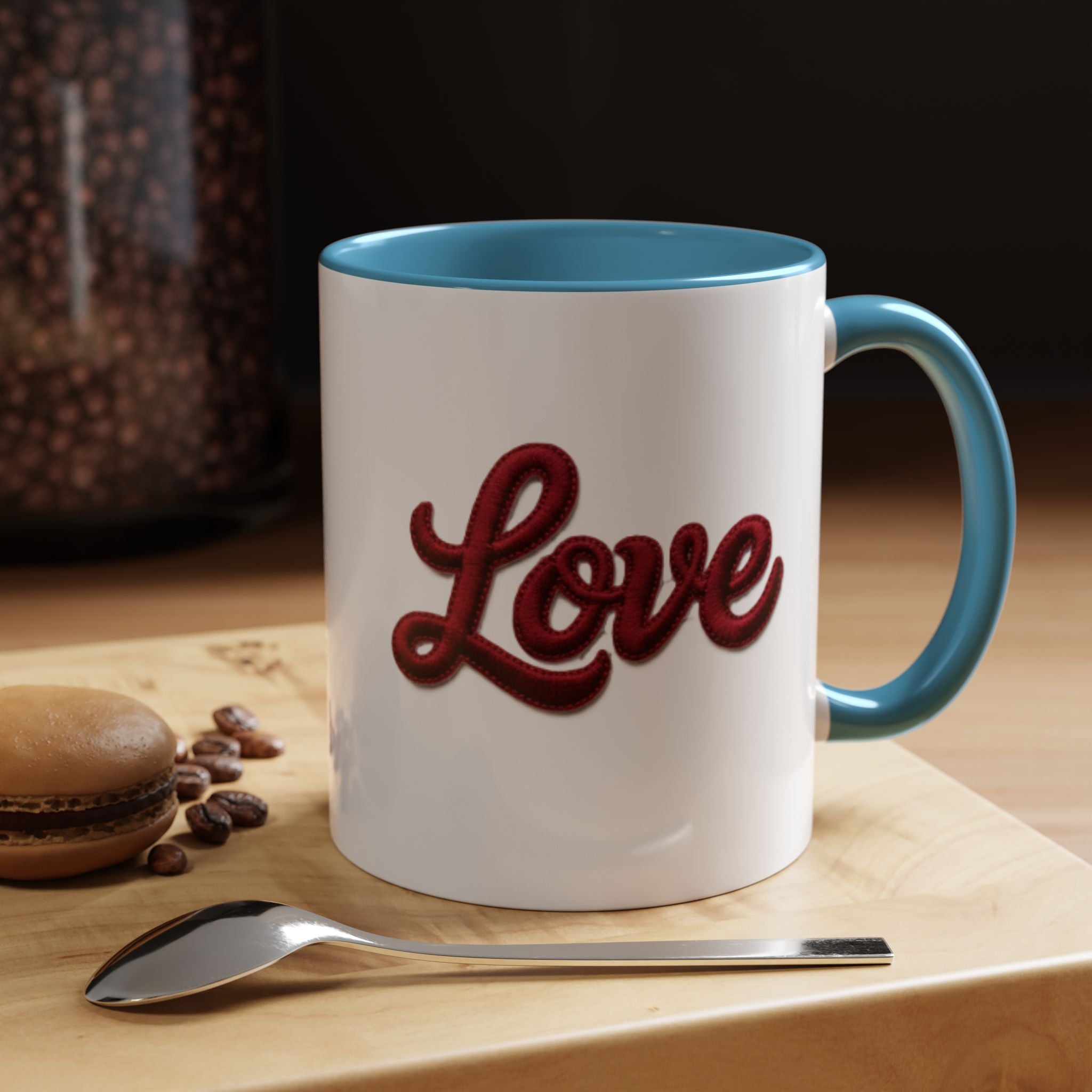 Love Accent Coffee Mug — Red Script Love Design (11oz)