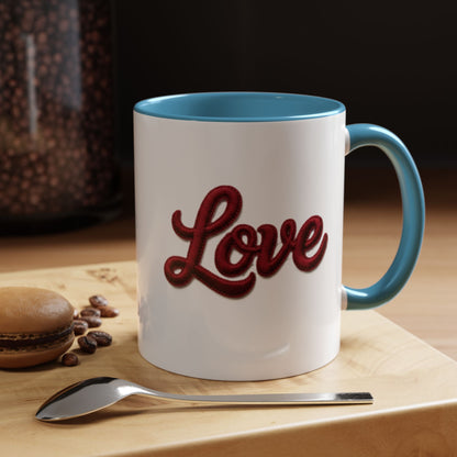 Love Accent Coffee Mug — Red Script Love Design (11oz)