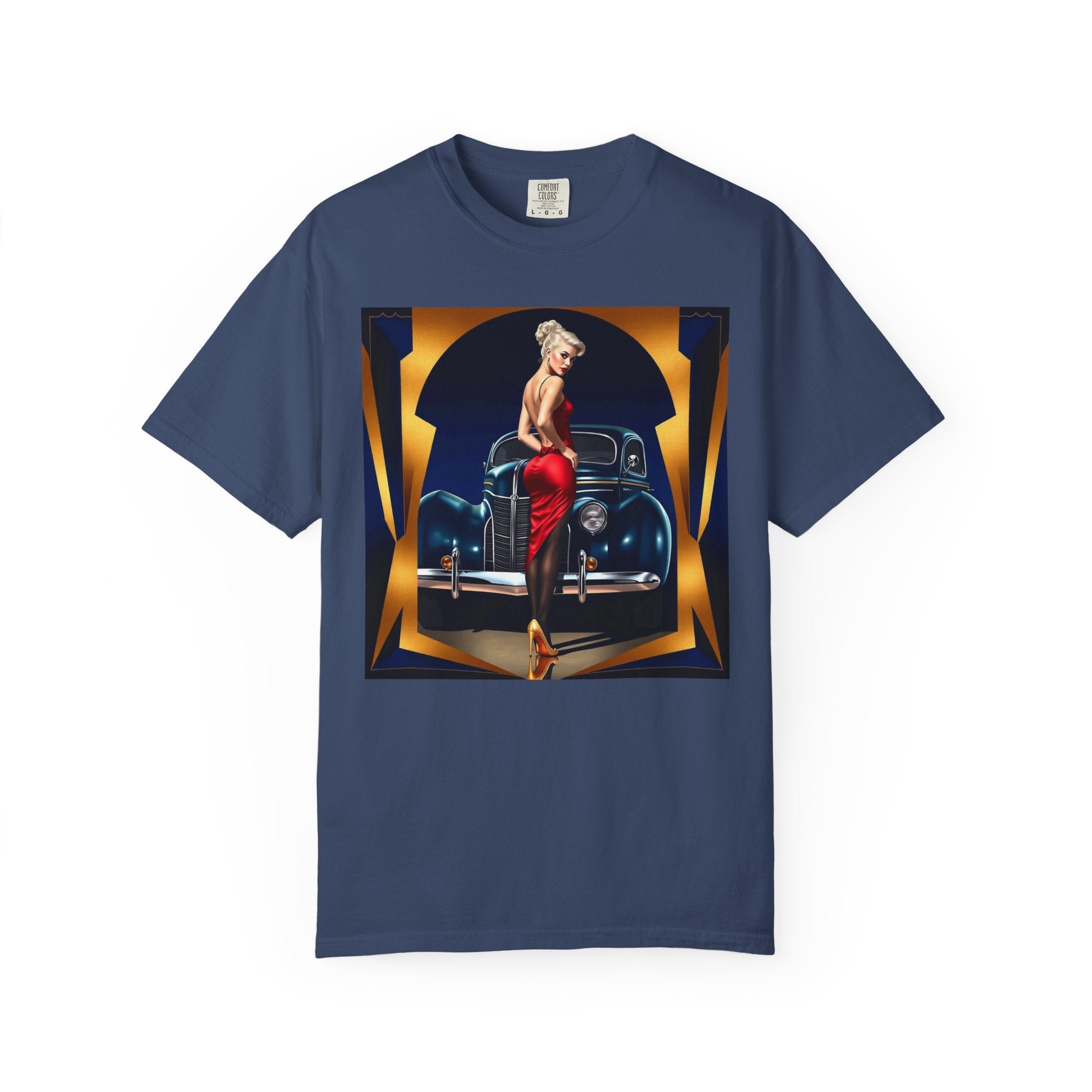Stylish Glamour T-Shirt showcased on a rustic wooden background, highlighting color.