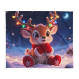 Cute Reindeer Fleece Blanket - Holiday Christmas Cozy Throw for Kids featuring a whimsical reindeer scene.