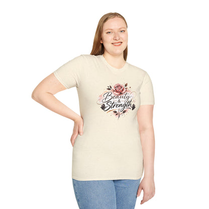 Beauty &amp; Strength Floral Inspirational Motivational T-Shirt