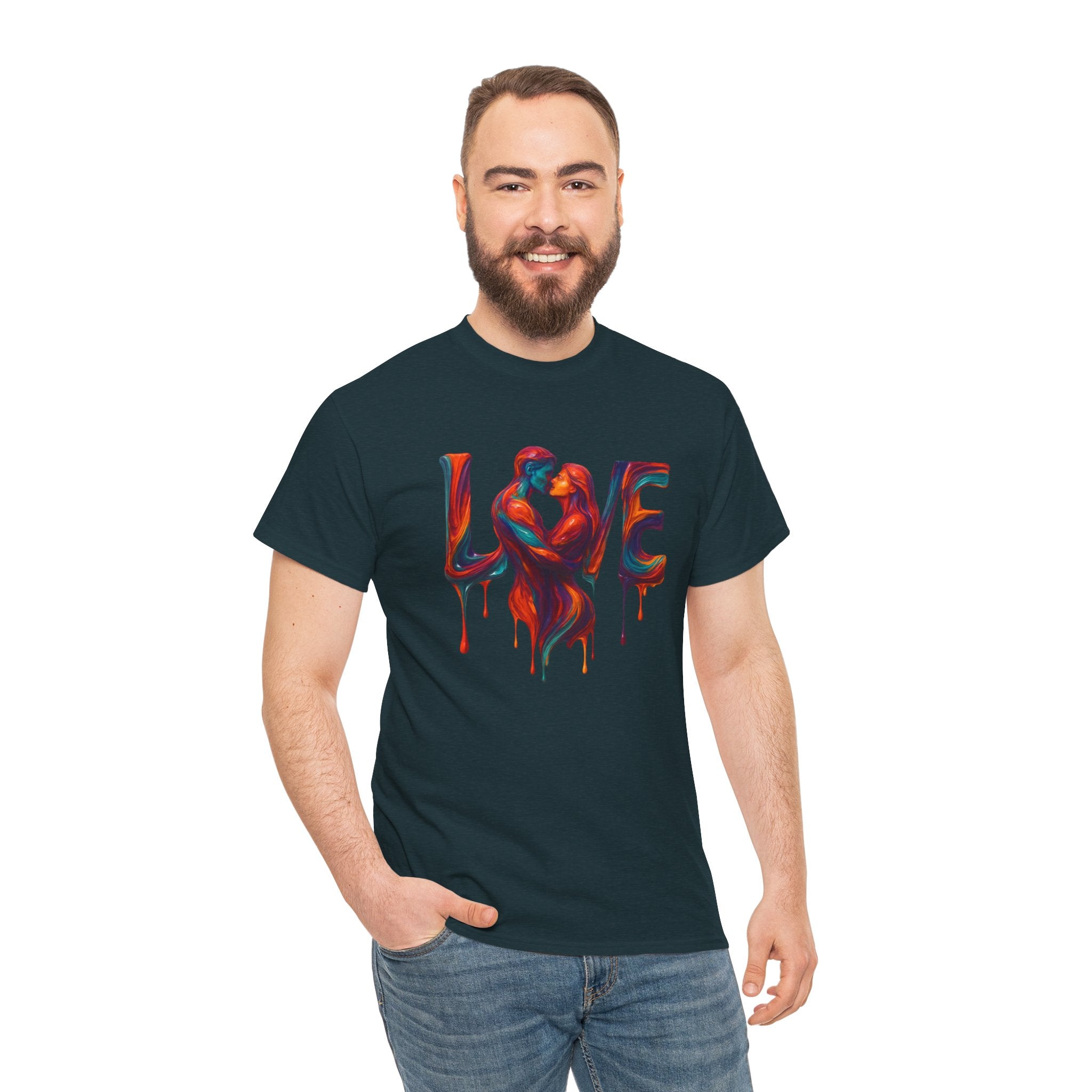 Love Heavy Cotton Tee For Him - Artful Expression for Couples, Gift for Anniversaries, Valentine's Day, Casual Wear, Art Lovers Tee