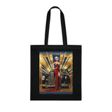 Back view of the Vintage Glamour Cotton Tote Bag with artistic print design.