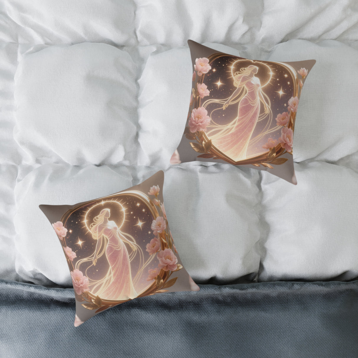 Goddess Moonlight Square Pillow — Ethereal Floral Decorative Cushion 16" × 16" US