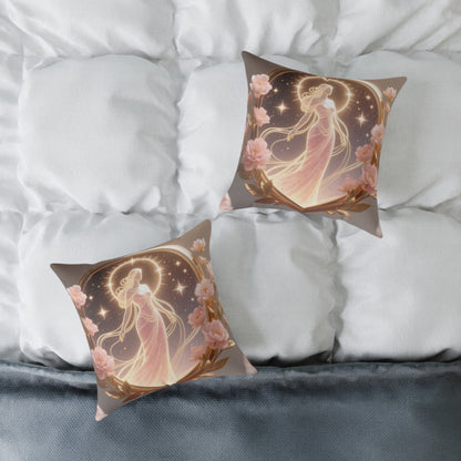 Goddess Moonlight Square Pillow — Ethereal Floral Decorative Cushion 16" × 16" US