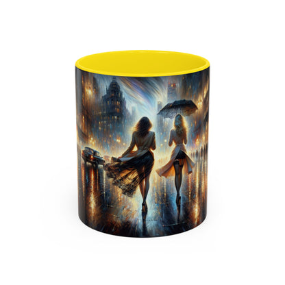 Elegant Nighttime Cityscape Coffee Mug with rich colors, perfect for mornings for coffee lovers.
