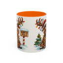 Mug design of Christmas Reindeer Coffee Mug showing a whimsical reindeer in holiday lights against a snowy backdrop.