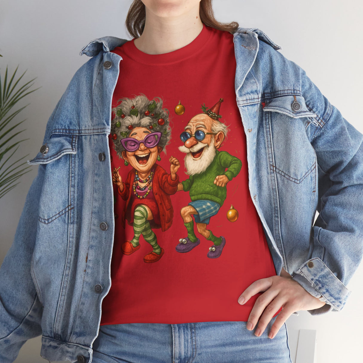 Dancing Seniors Illustration T‑Shirt showcasing a playful scene enhancing personal wardrobe.