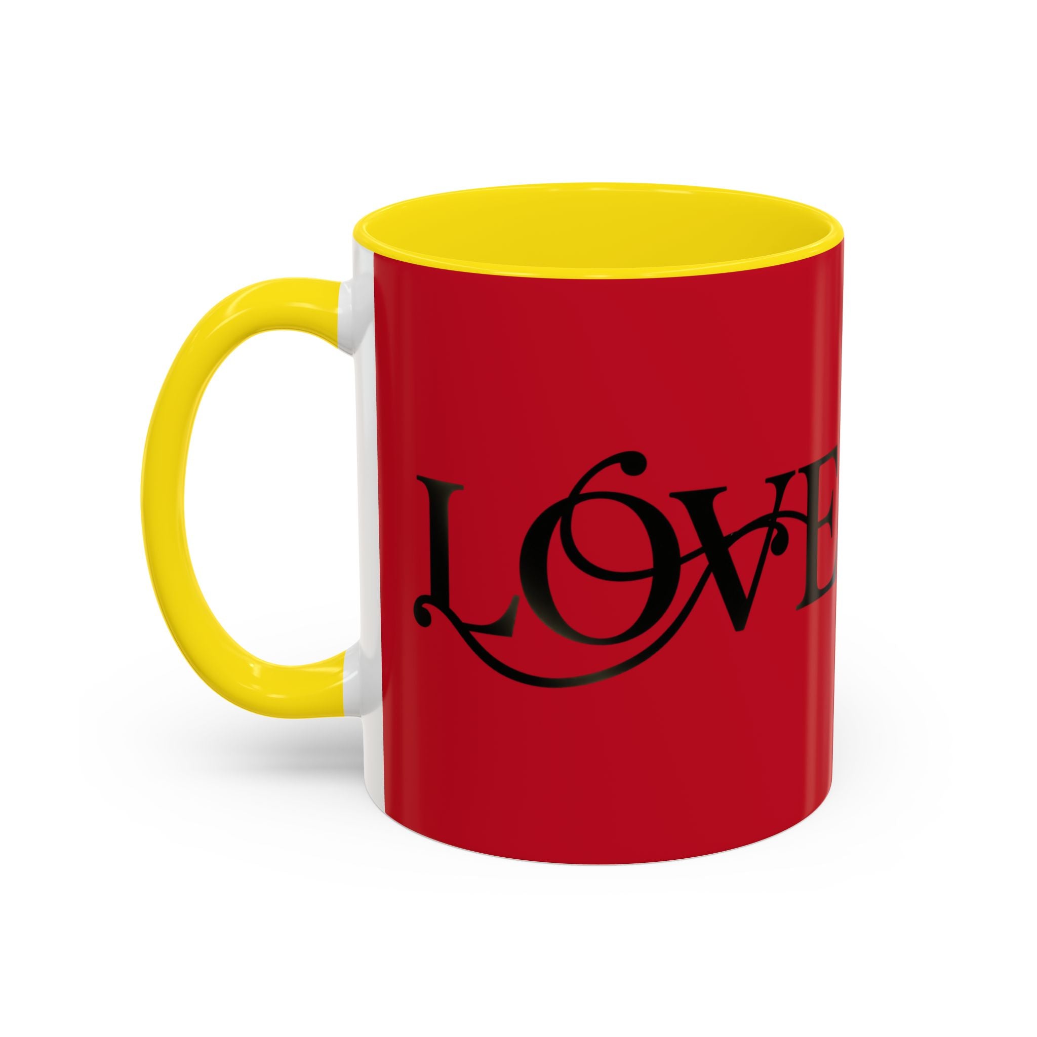Love Script Accent Coffee Mug — Red &amp; Black Romantic Ceramic Coffee Cup (11oz)
