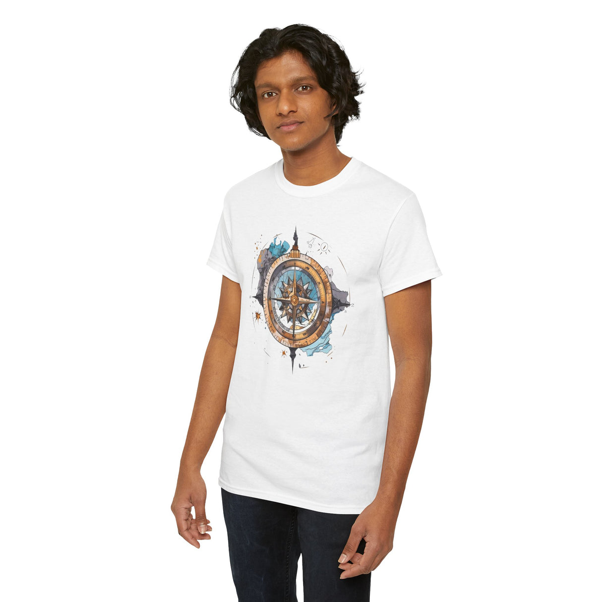 Compass Rose T-Shirt in natural cotton with subtle flecks of color — Vintage Nautical Adventure Graphic Tee