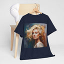 Portrait Art T-Shirt featuring a painterly blonde woman graphic tee on a classic white fabric.
